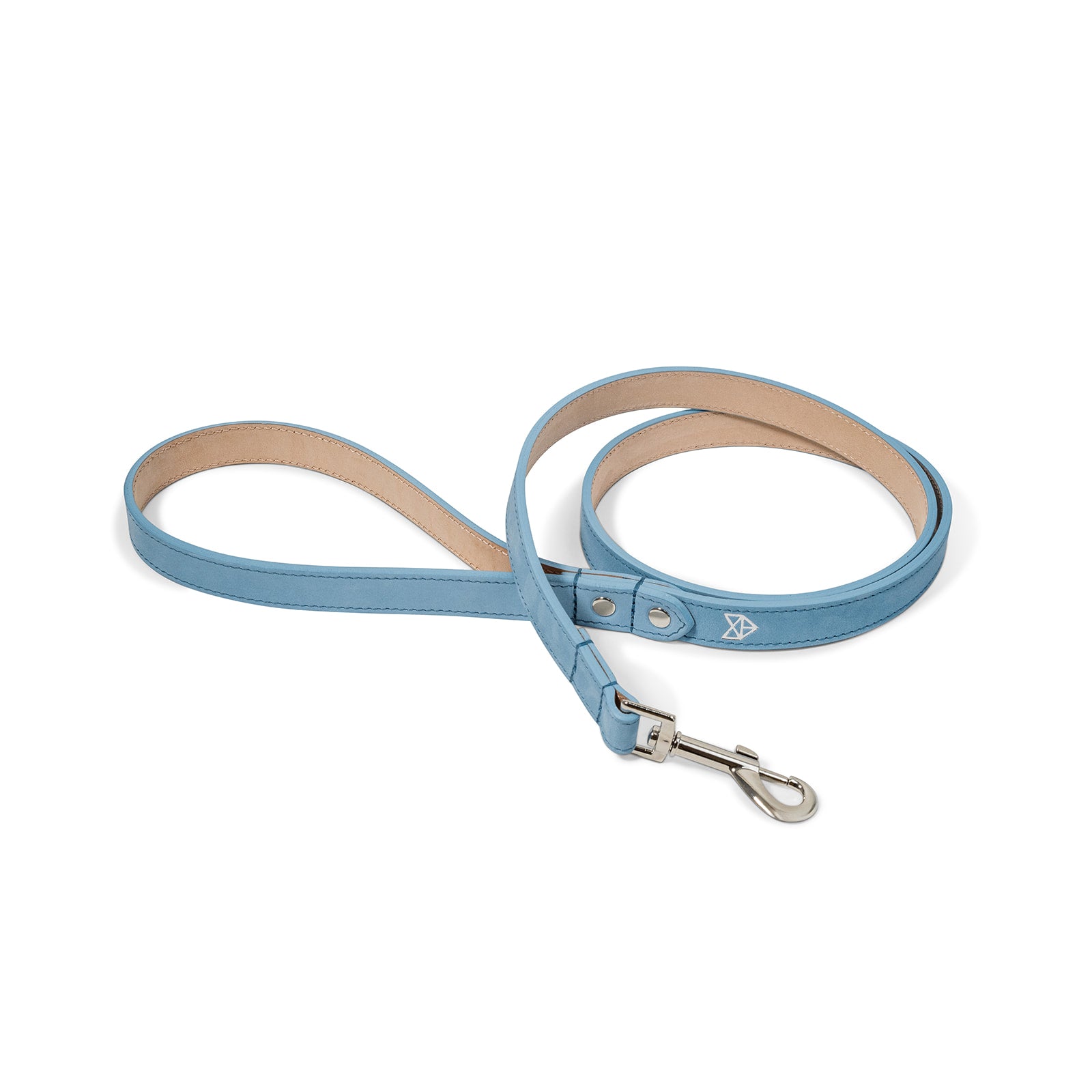 Signature Two Tone Luxury Leather Dog Collar Lead Set Powder Blue